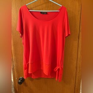 Ivanka Trump Coral Red Tie Top Beautiful L Women HTF Liquid Knit